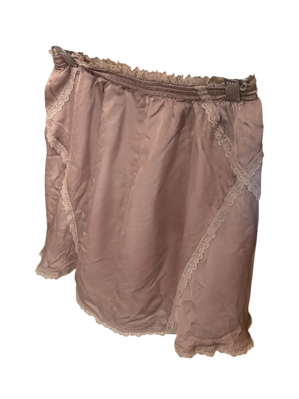 Anthropologie Mauve Brown Silky Lace Trim Mini Skirt Elastic Waist Lined XS